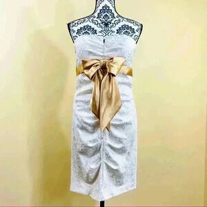 Blondie Nites by Stacy Sklar Creme & Gold Strapless Bodycon Mini Dress Size 13